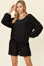Load image into Gallery viewer, Double Take Full Size Texture V-Neck Long Sleeve T-Shirt and Shorts Set