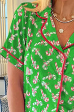 Load image into Gallery viewer, Candy Cane Collared Neck Top and Shorts Lounge Set