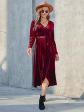 Load image into Gallery viewer, Tie Front Long Sleeve Slit Dress