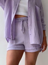 Load image into Gallery viewer, Texture Button Up Shirt and Drawstring Shorts Set