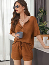 Load image into Gallery viewer, Full Size Waffle-Knit Dropped Shoulder Top and Shorts Set