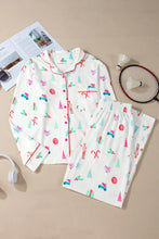 Load image into Gallery viewer, Printed Collared Neck Long Sleeve Top and Pants Lounge Set