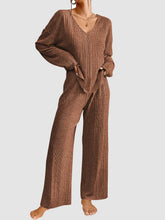 Load image into Gallery viewer, V-Neck Long Sleeve Top and Pants Set