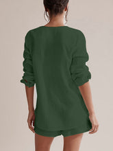Load image into Gallery viewer, Notched Long Sleeve Top and Shorts Set