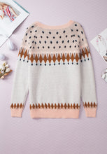 Load image into Gallery viewer, Geometric Contrast Round Neck Long Sleeve Sweater