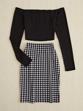 Load image into Gallery viewer, Off-Shoulder Long Sleeve Top and Houndstooth Skirt Set
