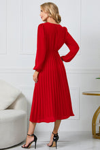 Load image into Gallery viewer, V-Neck Long Sleeve Tie Waist Midi Dress
