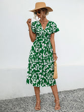 Load image into Gallery viewer, Printed V-Neck Short Sleeve Dress
