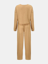 Load image into Gallery viewer, Waffle-Knit Round Neck Top and Pants Set