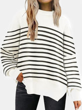 Load image into Gallery viewer, Round Neck Drop Shoulder Slit Sweater