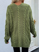 Load image into Gallery viewer, Cable-Knit Open Front Cardigan with Front Pockets