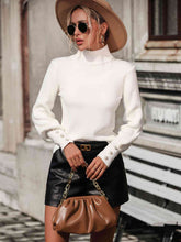 Load image into Gallery viewer, Mock Neck Ribbed Lantern Sleeve Pullover Sweater