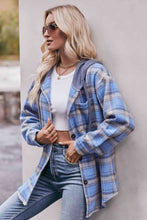 Load image into Gallery viewer, Plaid Dropped Shoulder Hooded Longline Jacket