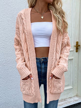 Load image into Gallery viewer, Cable-Knit Open Front Cardigan with Front Pockets
