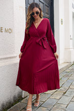 Load image into Gallery viewer, Pleated Long Sleeve Surplice Maxi Dress