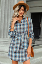 Load image into Gallery viewer, Plaid Tie Front Mini Shirt Dress