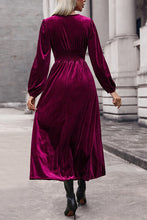 Load image into Gallery viewer, Lace Detail V-Neck Balloon Sleeve Midi Dress