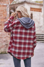 Load image into Gallery viewer, Plaid Dropped Shoulder Hooded Longline Jacket
