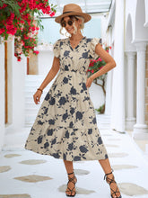 Load image into Gallery viewer, Floral Frill Trim V-Neck Tiered Midi Dress
