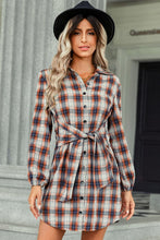 Load image into Gallery viewer, Plaid Tie Front Mini Shirt Dress