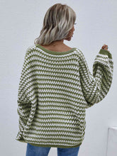 Load image into Gallery viewer, Striped Drop Shoulder V-Neck Pullover Sweater