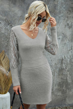 Load image into Gallery viewer, Lace Sleeve V-Neck Knit Dress