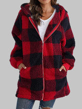 Load image into Gallery viewer, Plaid Zip-Up Hooded Jacket with Pockets