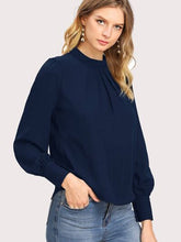 Load image into Gallery viewer, Mock Neck Lantern Sleeve Shirt