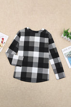 Load image into Gallery viewer, Plaid Split V-Neck Roll-Tab Top