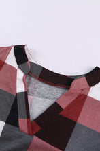 Load image into Gallery viewer, Plaid Split V-Neck Roll-Tab Top