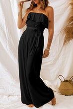 Load image into Gallery viewer, Tie-Waist Ruffled Strapless Wide Leg Jumpsuit