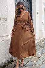 Load image into Gallery viewer, Pleated Long Sleeve Surplice Maxi Dress