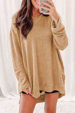 Load image into Gallery viewer, Waffle-Knit Round Neck Long Sleeve Sweatshirt