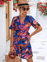 Load image into Gallery viewer, Printed Flounce Sleeve Tied Dress