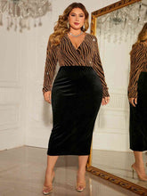 Load image into Gallery viewer, Plus Size Surplice Neck Long Sleeve Slit Dress