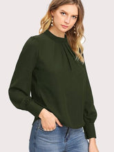Load image into Gallery viewer, Mock Neck Lantern Sleeve Shirt