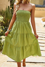 Load image into Gallery viewer, Smocked Strapless Tiered Midi Dress