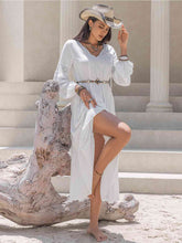 Load image into Gallery viewer, Tie Neck Long Sleeve Midi Tiered Dress