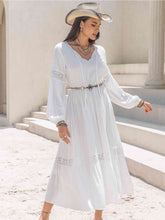 Load image into Gallery viewer, Tie Neck Long Sleeve Midi Tiered Dress