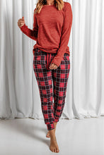 Load image into Gallery viewer, Round Neck Top and Drawstring Plaid Pants Lounge Set