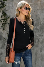 Load image into Gallery viewer, Crochet Lace Hem Sleeve Button Top