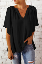 Load image into Gallery viewer, Gathered Detail Notched Neck Flutter Sleeve Top
