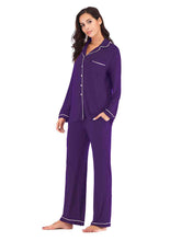 Load image into Gallery viewer, Collared Neck Long Sleeve Loungewear Set with Pockets