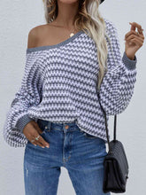 Load image into Gallery viewer, Striped Drop Shoulder V-Neck Pullover Sweater