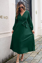 Load image into Gallery viewer, Pleated Long Sleeve Surplice Maxi Dress