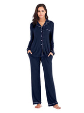 Load image into Gallery viewer, Collared Neck Long Sleeve Loungewear Set with Pockets