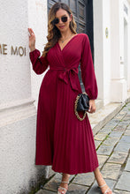 Load image into Gallery viewer, Pleated Long Sleeve Surplice Maxi Dress