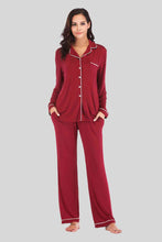 Load image into Gallery viewer, Collared Neck Long Sleeve Loungewear Set with Pockets