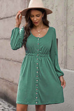 Load image into Gallery viewer, Plus Size Button Front Elastic Waist Long Sleeve Dress