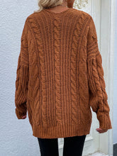 Load image into Gallery viewer, Cable-Knit Open Front Cardigan with Front Pockets